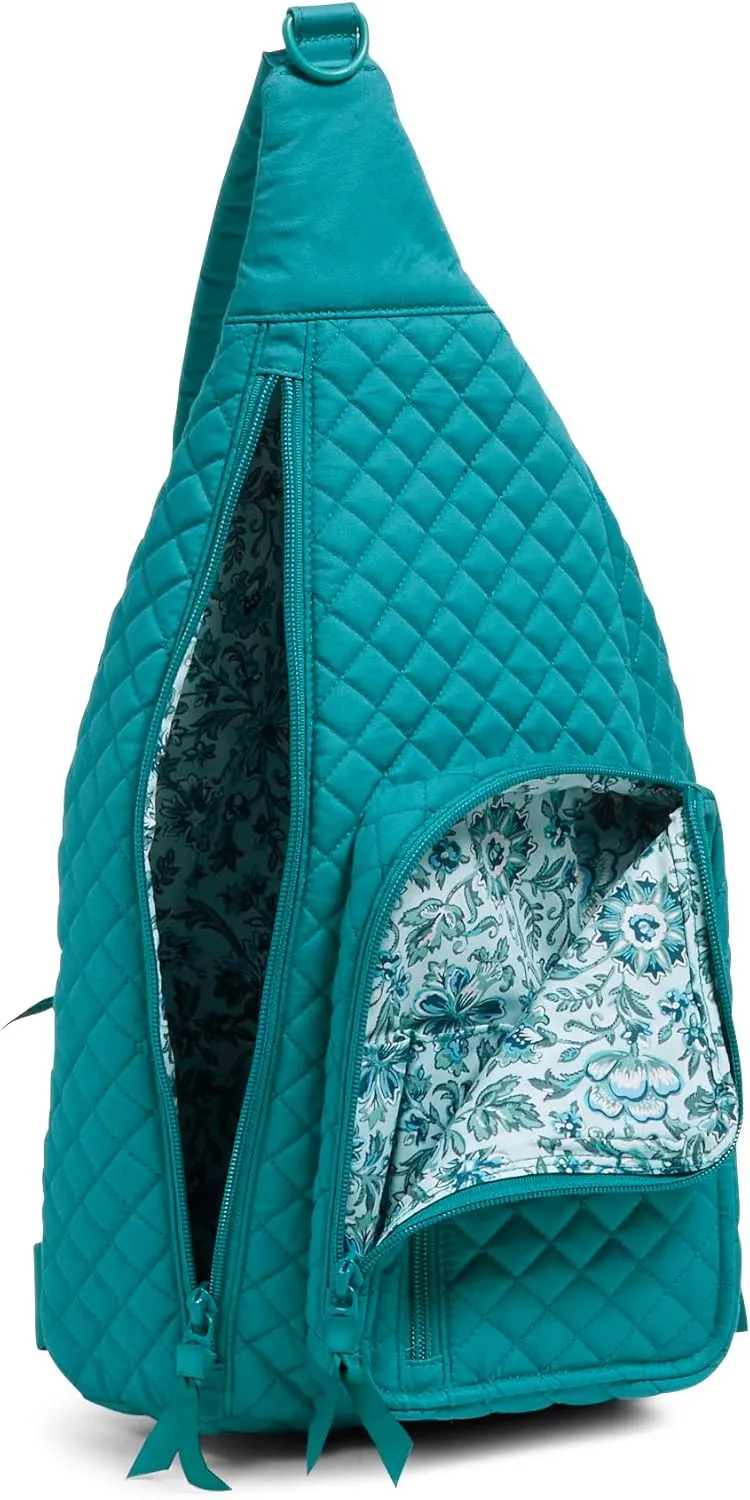 Vera Bradley Women's Cotton Sling Backpack, Forever Green - Recycled Cotton, One Size