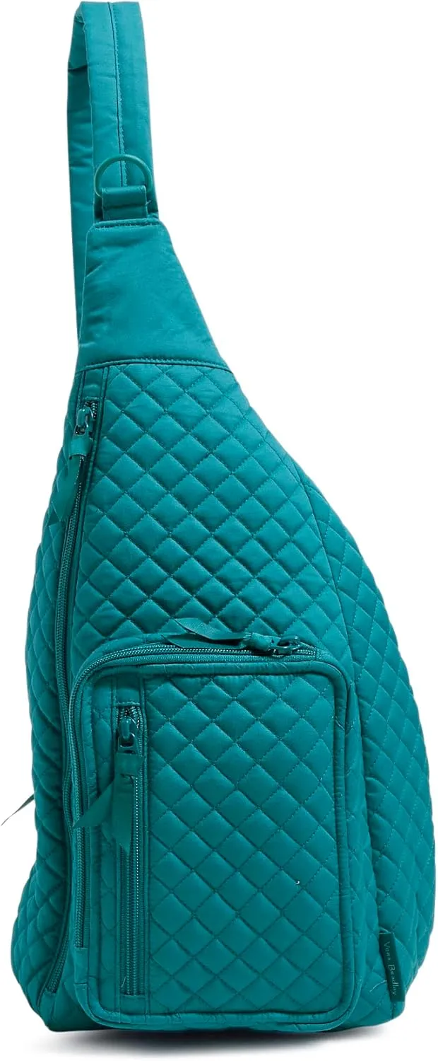 Vera Bradley Women's Cotton Sling Backpack, Forever Green - Recycled Cotton, One Size