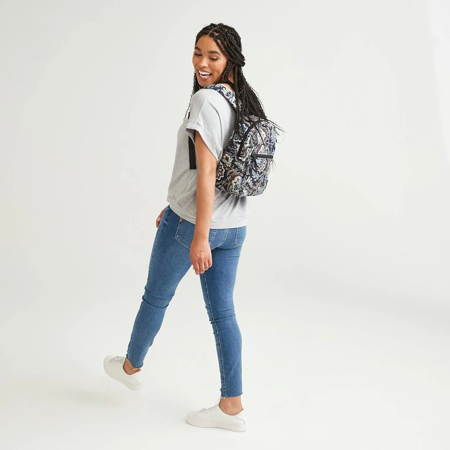 Vera Bradley Women's Cotton Small Backpack, Black - Recycled Cotton, One Size