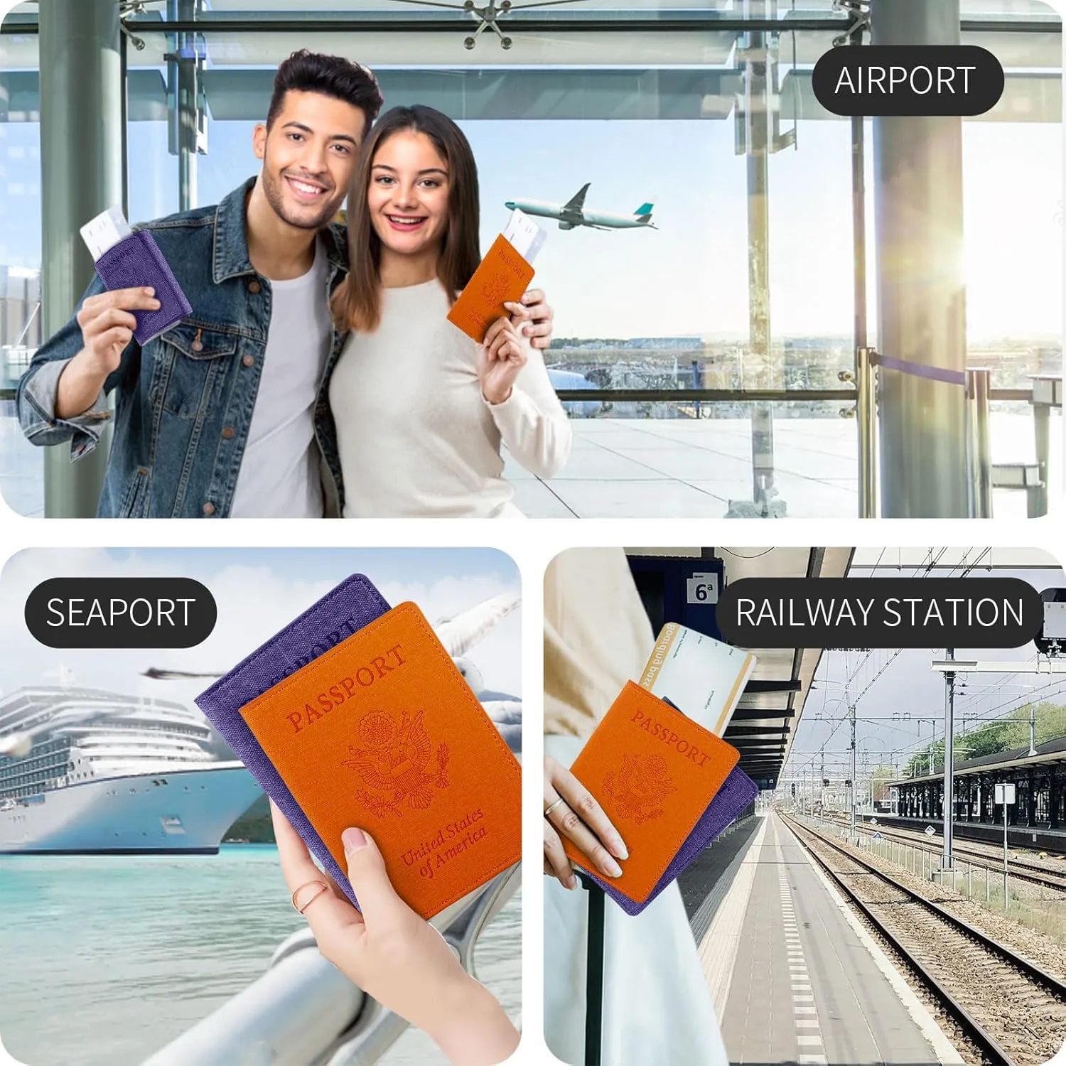 VIDIVICI 2 Pack RFID Passport Holder, Travel Gifts, Travel Accessories - Orange&Purple