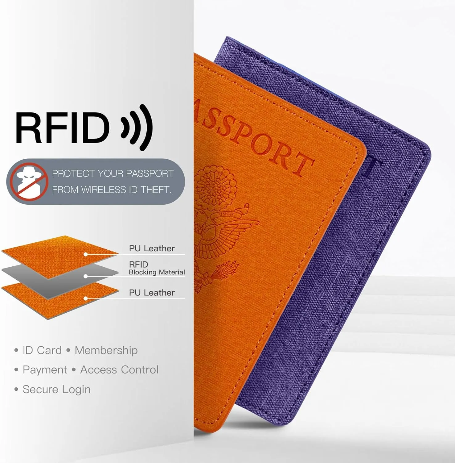 VIDIVICI 2 Pack RFID Passport Holder, Travel Gifts, Travel Accessories - Orange&Purple