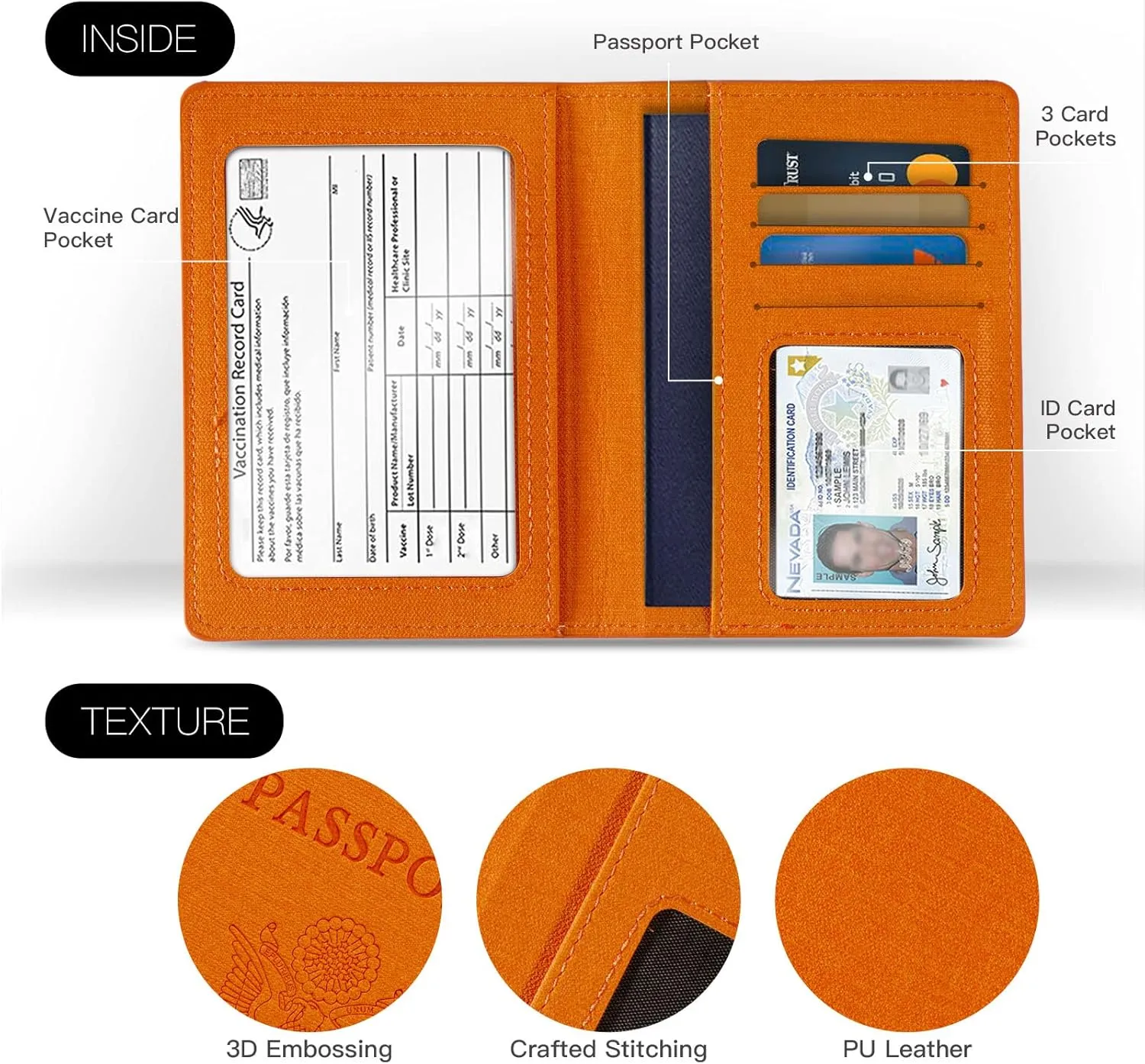 VIDIVICI 2 Pack RFID Passport Holder, Travel Gifts, Travel Accessories - Orange&Purple