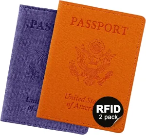 VIDIVICI 2 Pack RFID Passport Holder, Travel Gifts, Travel Accessories - Orange&Purple