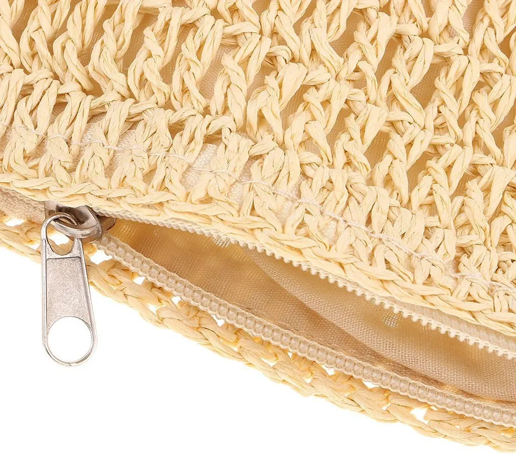 Vintage Handmade Straw Messenger Crossbody Bags Adjustable Paper Rope Polyester Cotton Cross-Body Bags Pefect Gift for Women (Beige)