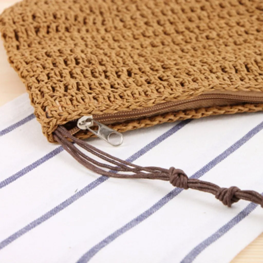 Vintage Handmade Straw Messenger Crossbody Bags Adjustable Paper Rope Polyester Cotton Cross-Body Bags Pefect Gift for Women (Brown)