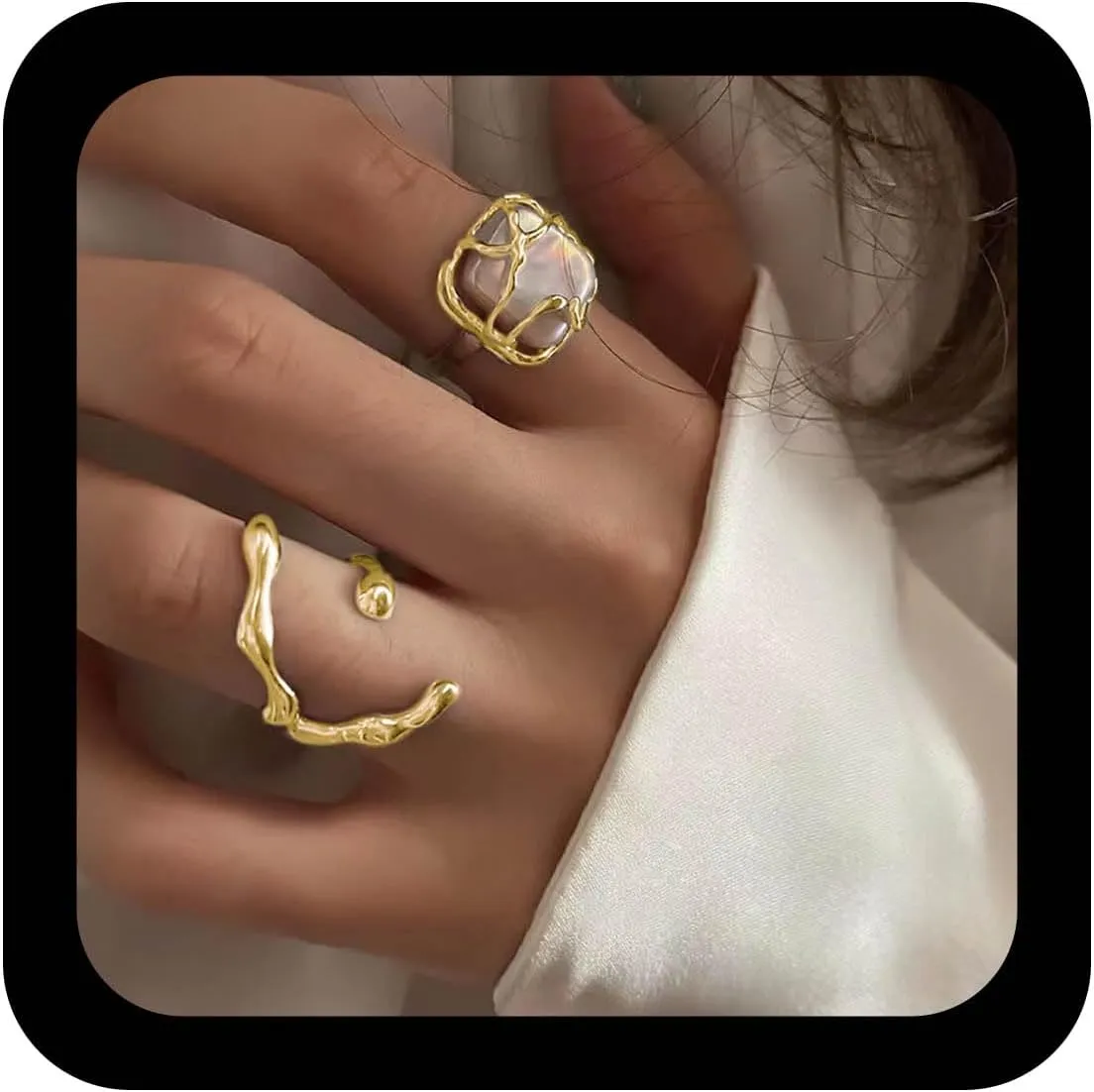 Vintage Square Pearl Knuckle Rings Set Gold Pearl Stacking Finger Rings Boho Stackable Gothic Crescent Moon Hand Square Stacked Jewelry for Women