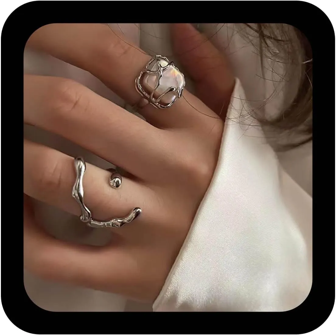 Vintage Square Pearl Knuckle Rings Set Gold Pearl Stacking Finger Rings Boho Stackable Gothic Crescent Moon Hand Square Stacked Jewelry for Women