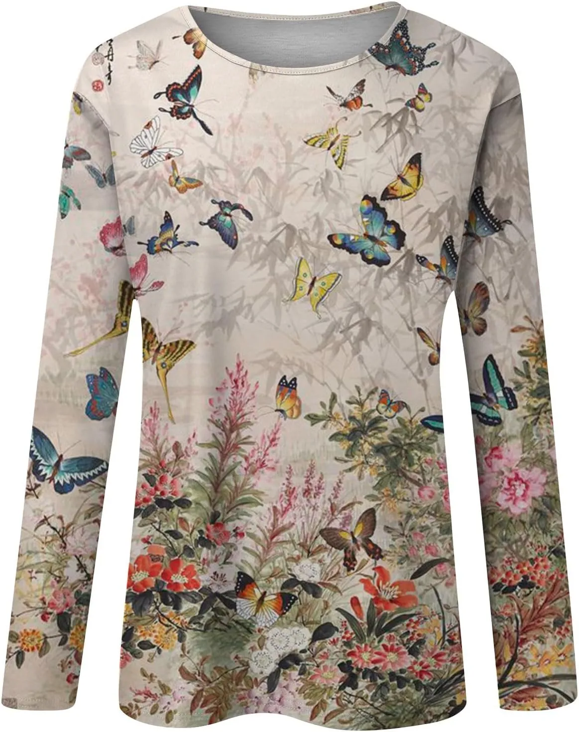 Vintage Tees for Women Women's Fashion Casual Round Neck Long Sleeve Printed T-Shirt Top