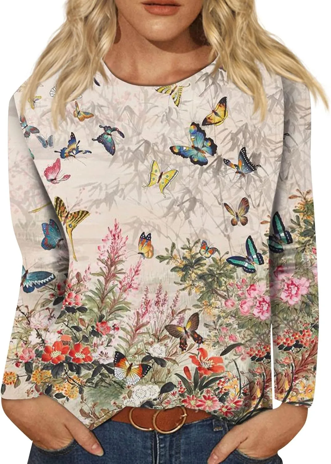 Vintage Tees for Women Women's Fashion Casual Round Neck Long Sleeve Printed T-Shirt Top