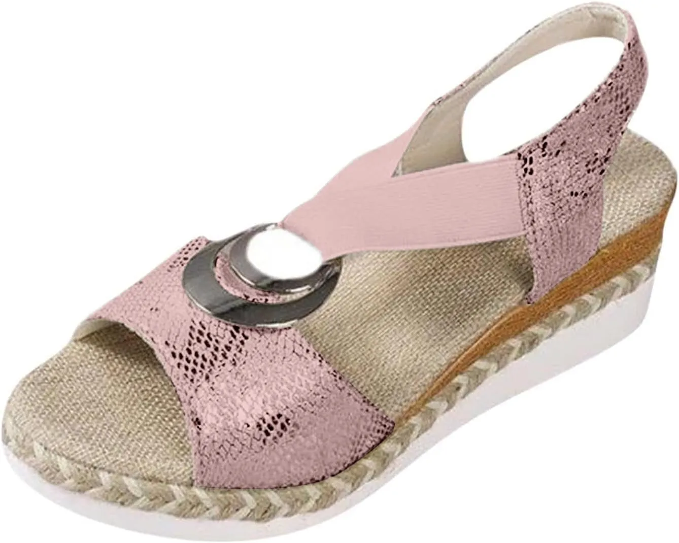 Wedge Sandals for Women 2025 Summer Open Toe Platform Wedges, Fashion Metal Decoration Cross Ankle Strap Sandals Comfortable Beach Platform Walking Shoes