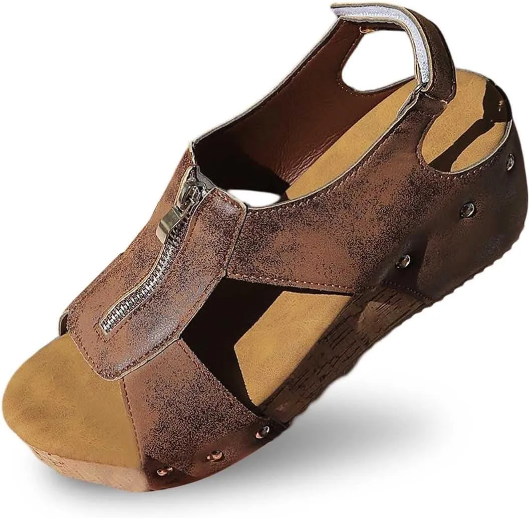 Wedge Sandals for Women 2025 Wide Width Platform Wedge Sandals Open Toe Buckle Ankle Strap Slingback Sandal, Arch Support Platform Comfort Wear Shoes with Zipper Casual Walking Shoes