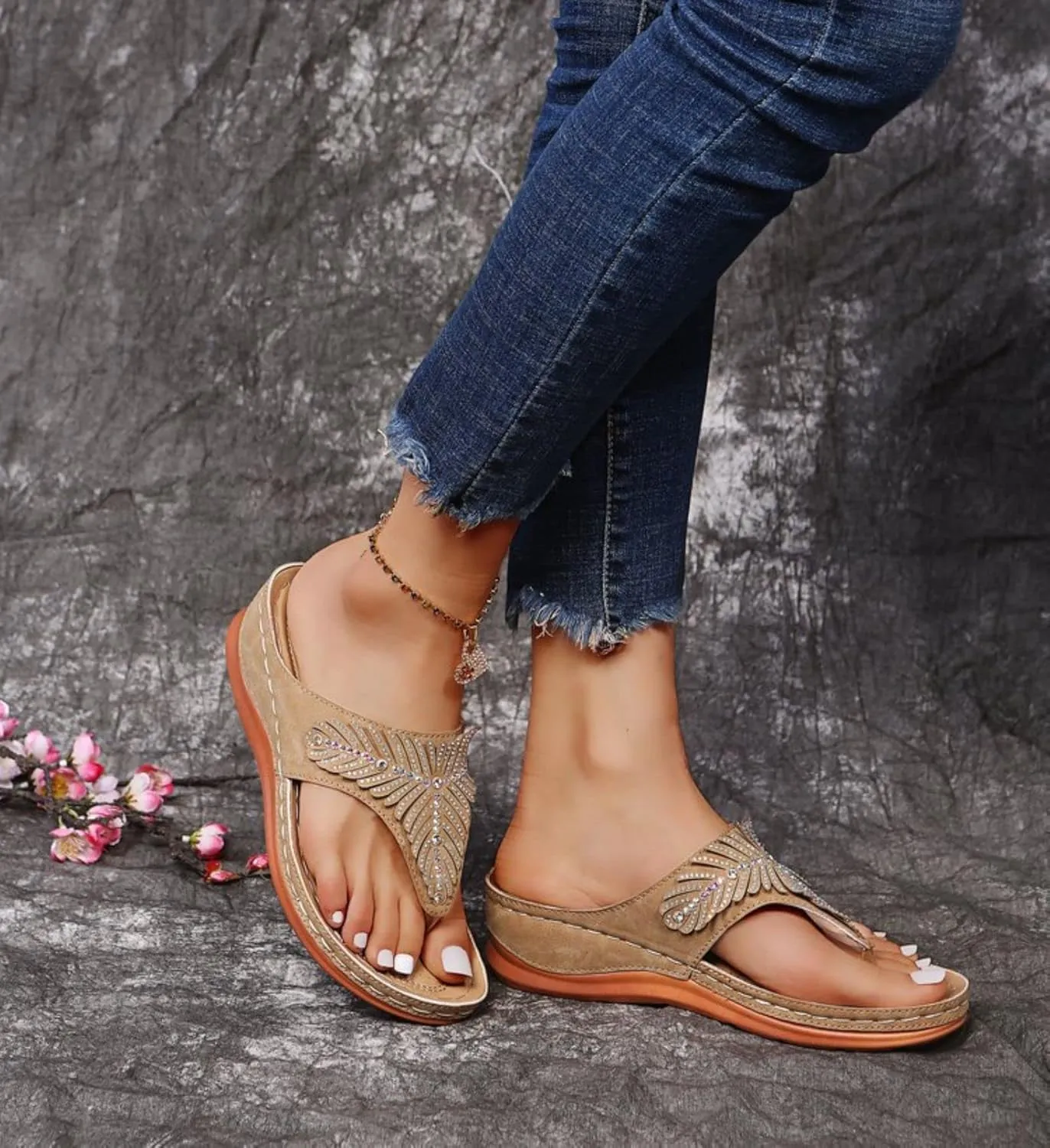 Wedge Sandals for Women Arch Support Summer Casual Slip On Womens Flip Flops Orthopedic Comfortable Platform Sandal Beach Vacation Travel Shoes