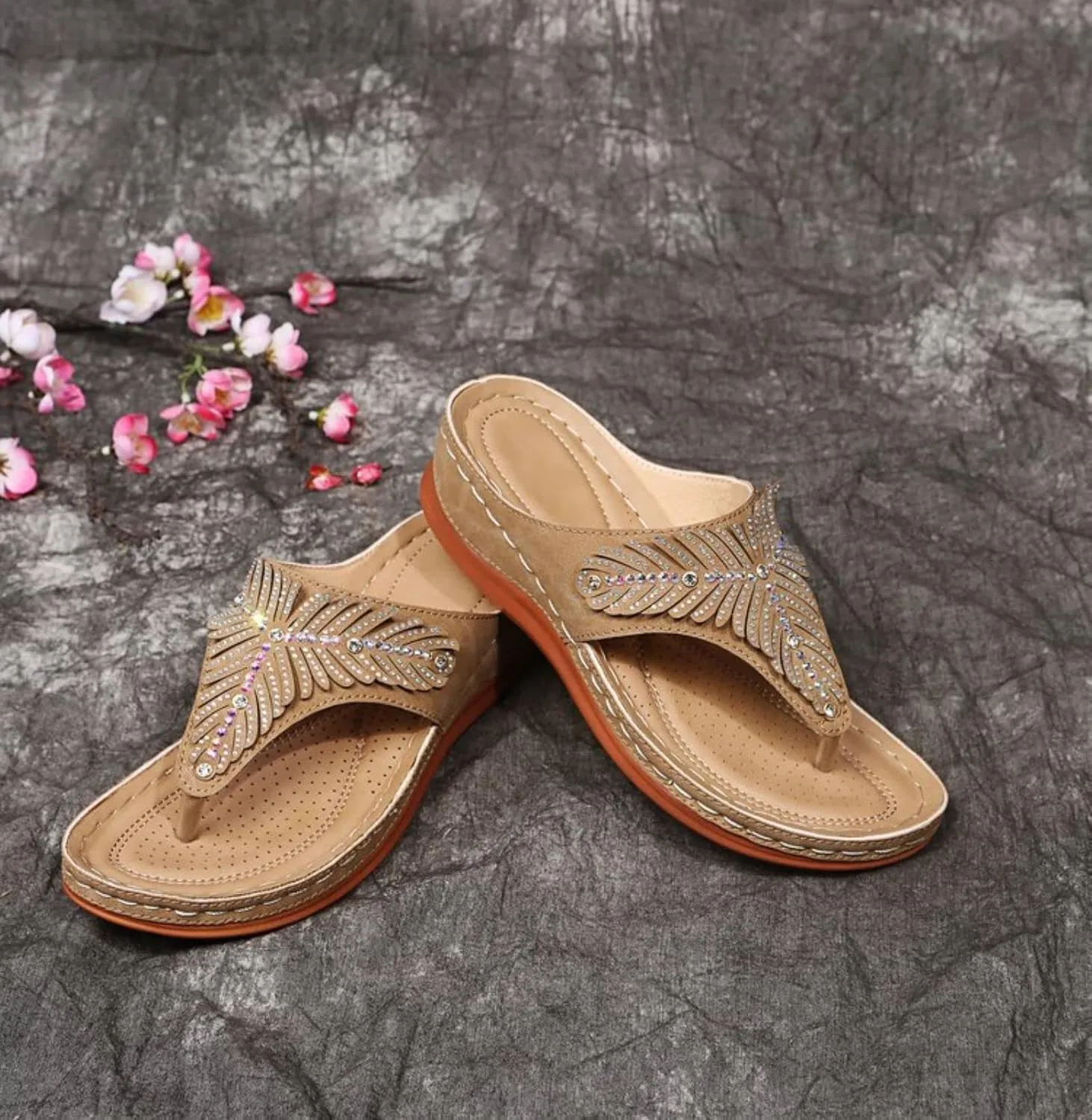 Wedge Sandals for Women Arch Support Summer Casual Slip On Womens Flip Flops Orthopedic Comfortable Platform Sandal Beach Vacation Travel Shoes