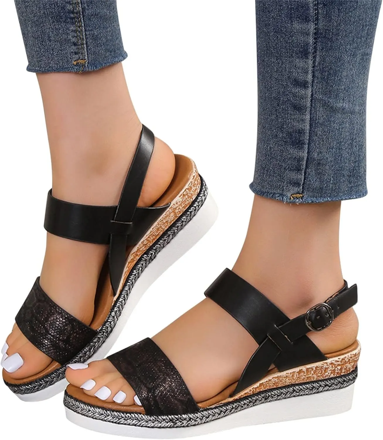 Wedge Sandals for Women Platform Wedge Heels Summer Ankle Strap Comfort Sole Open Toe Flat Orthopedic Sandals for Women Beach Casual Slip On Sandal Beach Dress Comfortable Breathable Footwear