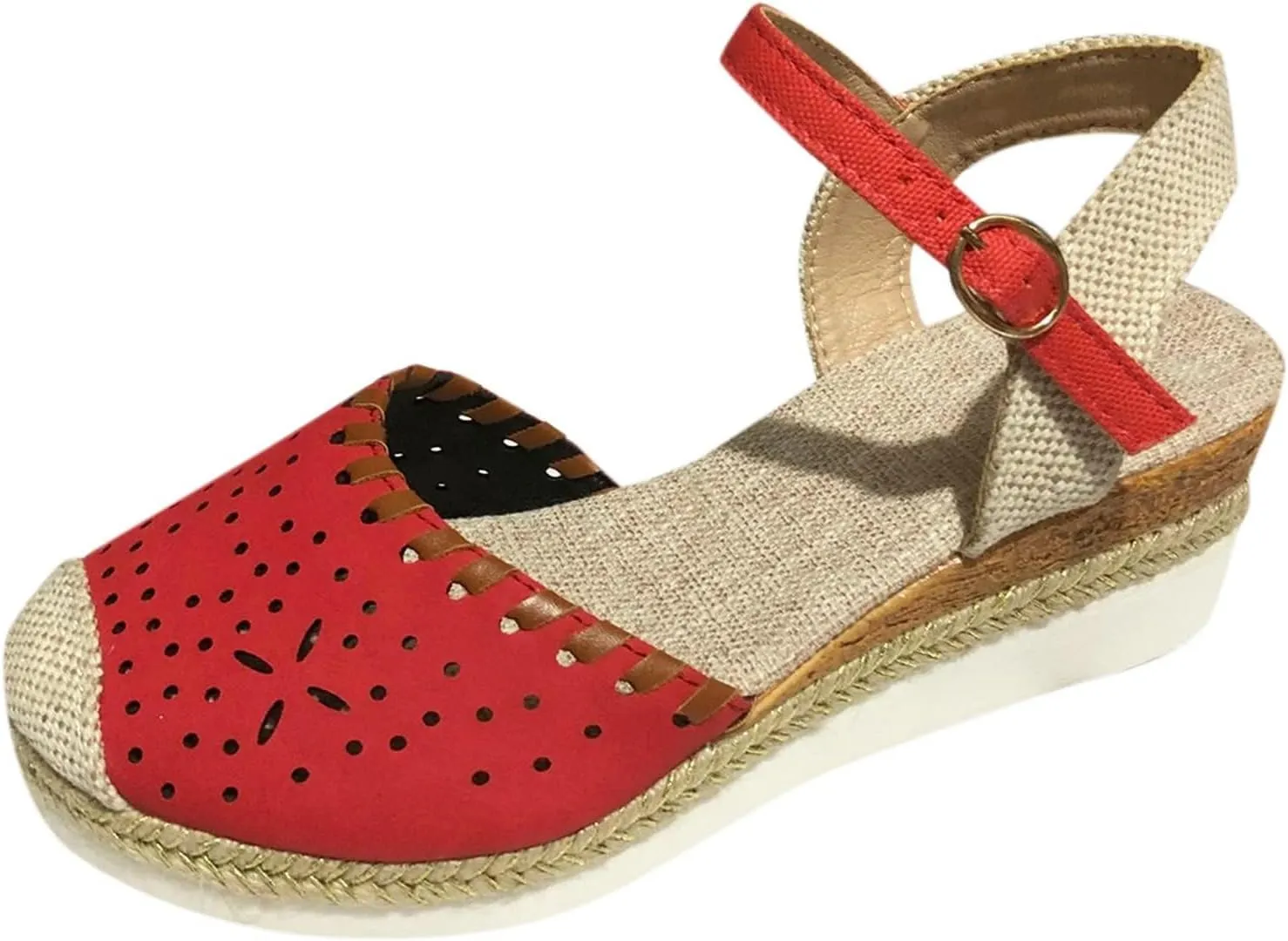 Wedge Sandals for Women Summer Arch Support Orthopedic Sandals, Hollow Open Toe Breathable Sandal Comfortable Ankle Strap Platform Sandal Slip on Outdoor Shoes