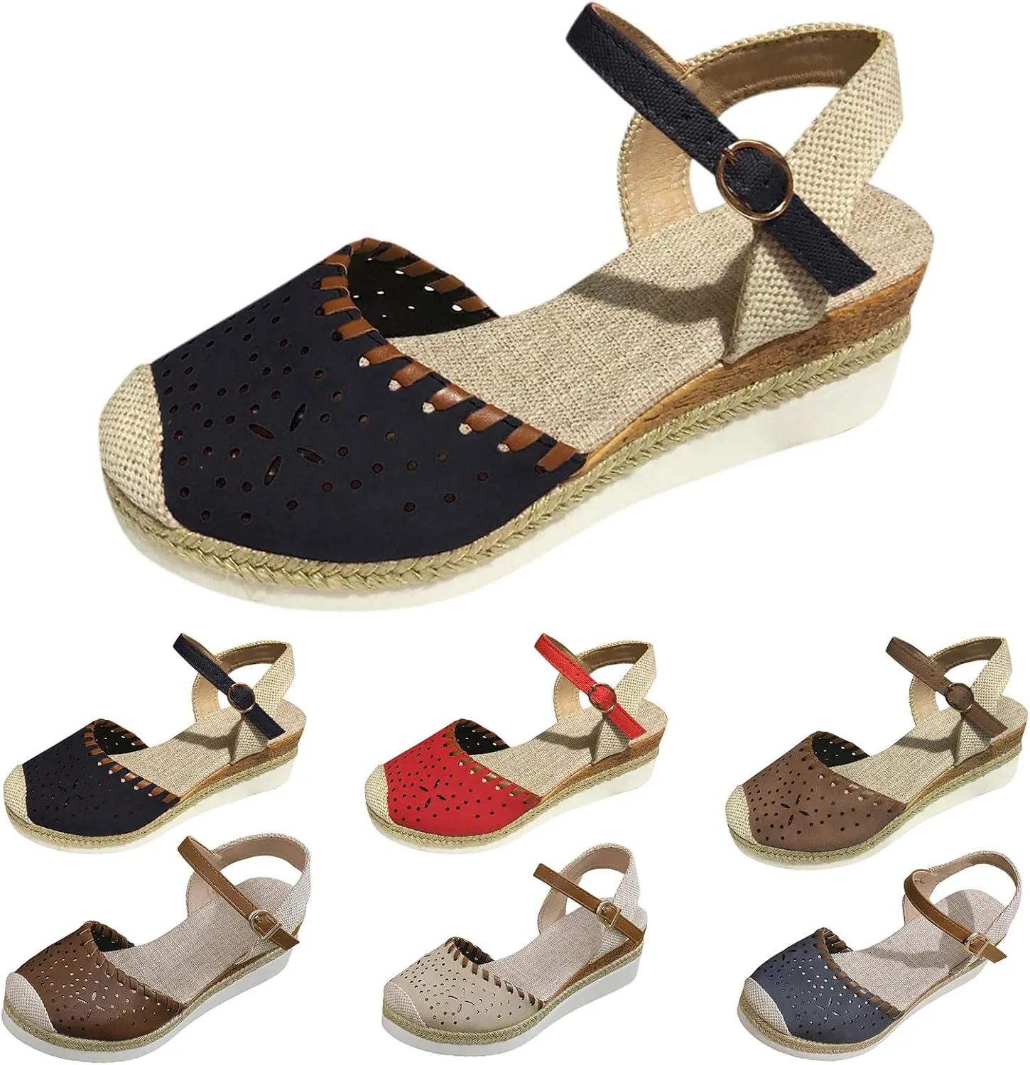 Wedge Sandals for Women Summer Arch Support Orthopedic Sandals, Hollow Open Toe Breathable Sandal Comfortable Ankle Strap Platform Sandal Slip on Outdoor Shoes