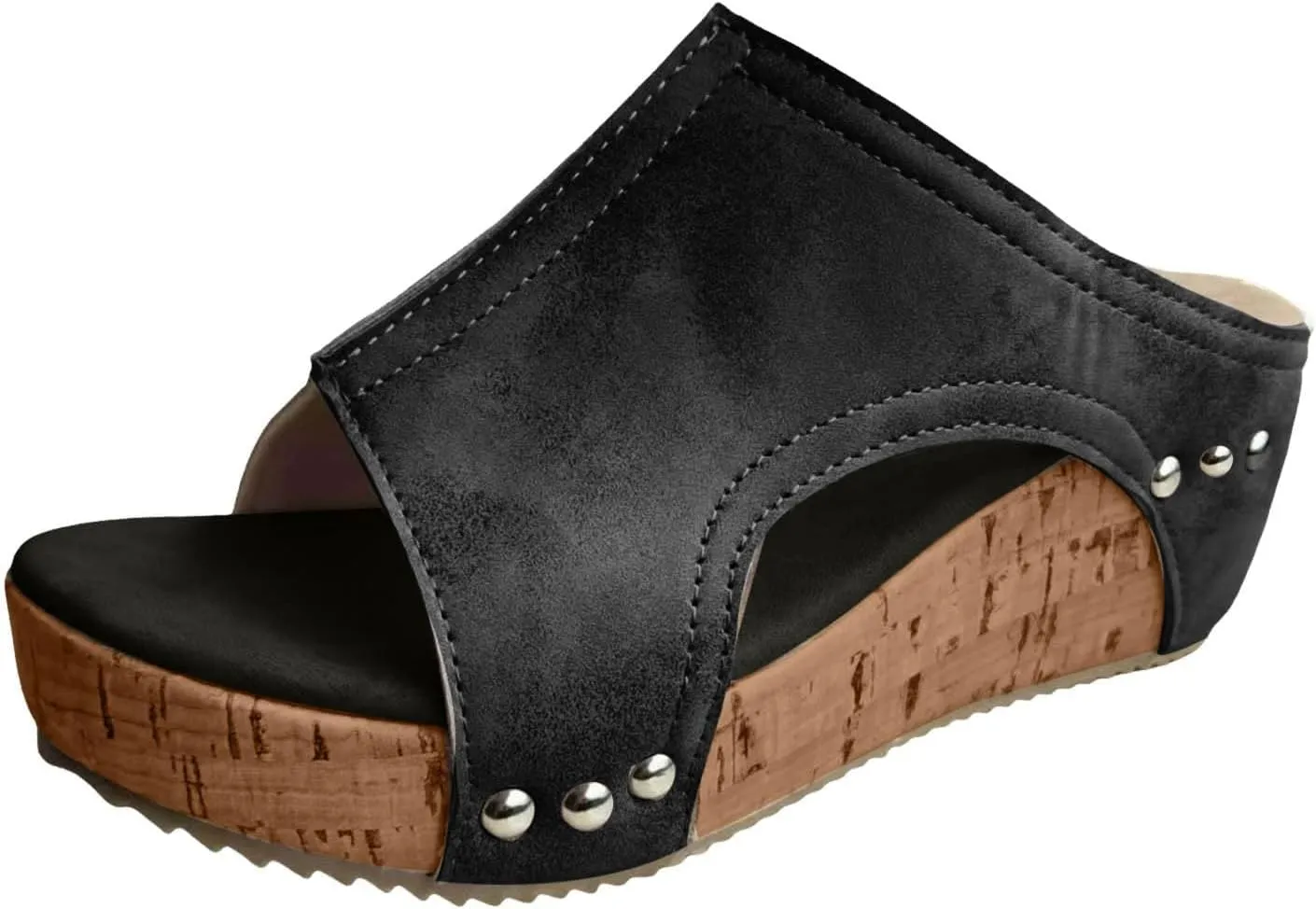 Wedge Sandals for Women Summer Open Toe Espadrilles Platform Sandals, Fashion Fish Mouth Walking Slippers Slip on Leather Platform Wedges with Arch Support All Day Comfort