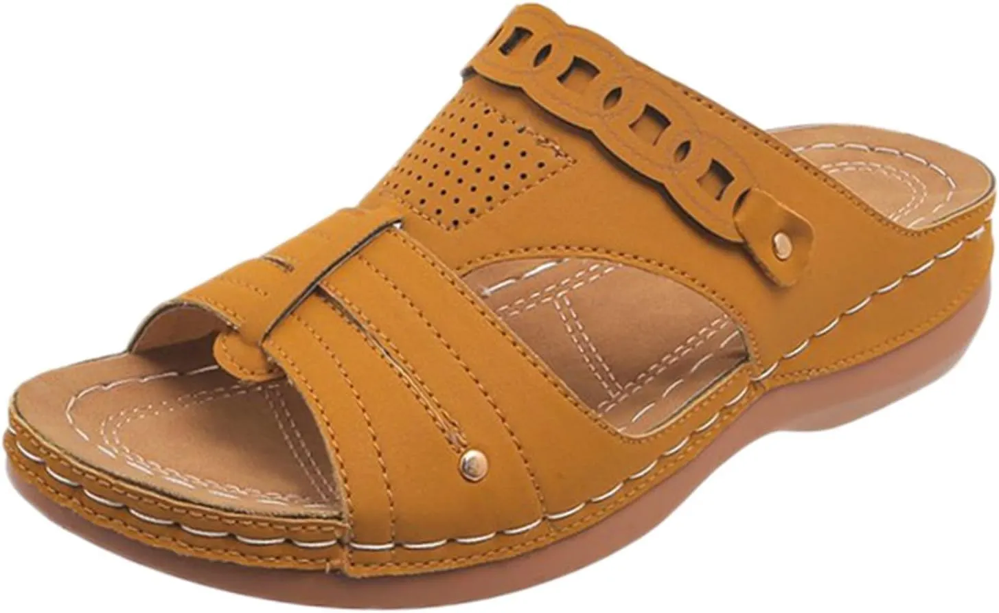 Wedge Sandals for Women with Arch Support Summer Casual Slip On Fish Mouth Open Toe Platform Slippers Flowers Hollow Slides Beach Shoes Orthopedic Wide Width Flat Gladiator Leather Flip Flops
