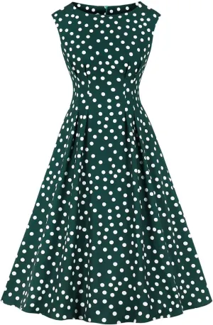Wellwits Women's Sleeveless Summer Midi Polka Dots Vintage Dress