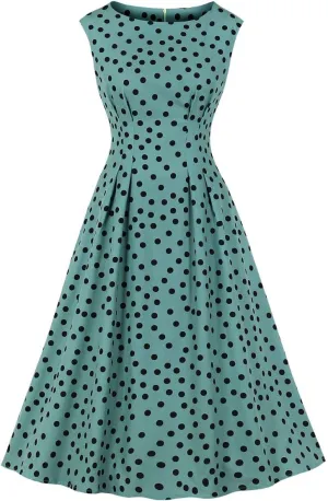 Wellwits Women's Sleeveless Summer Midi Polka Dots Vintage Dress