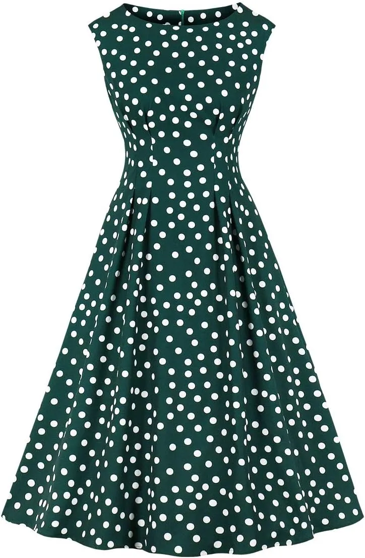 Wellwits Women's Sleeveless Summer Midi Polka Dots Vintage Dress