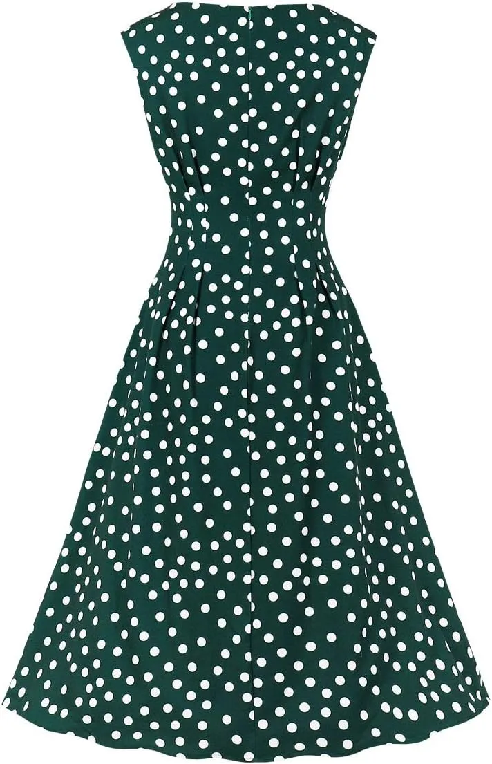 Wellwits Women's Sleeveless Summer Midi Polka Dots Vintage Dress