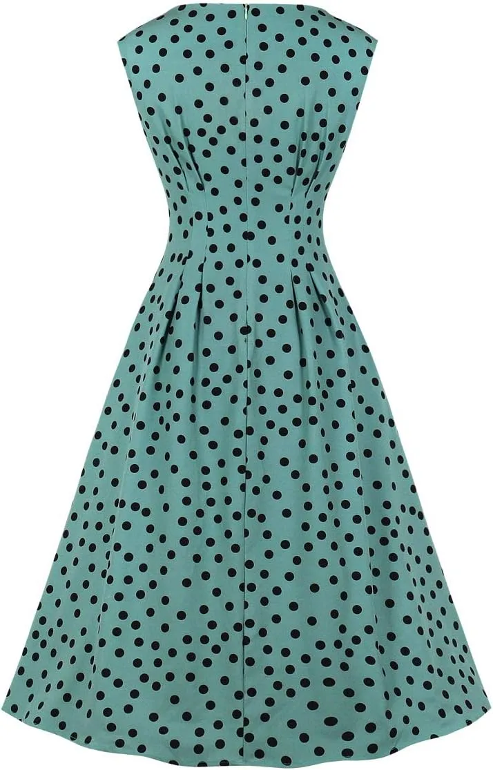 Wellwits Women's Sleeveless Summer Midi Polka Dots Vintage Dress