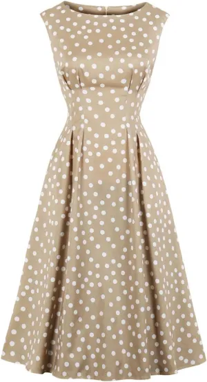 Wellwits Women's Sleeveless Summer Midi Polka Dots Vintage Dress