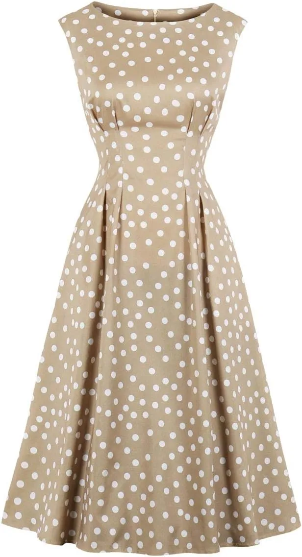Wellwits Women's Sleeveless Summer Midi Polka Dots Vintage Dress
