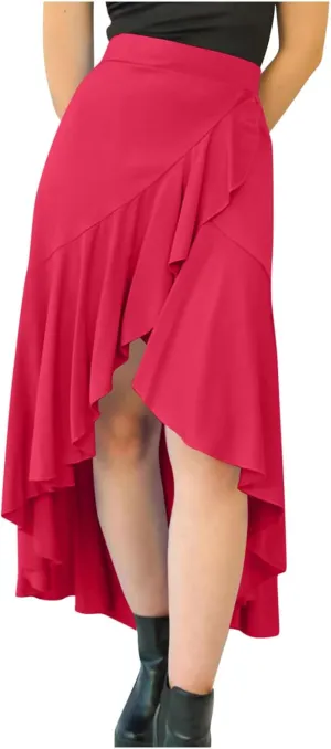 Western Skirts for Women Midi Ruffle Summer Skirt High Waisted Wrap Flowy Skirts High-Low A Line Gothic Skirts
