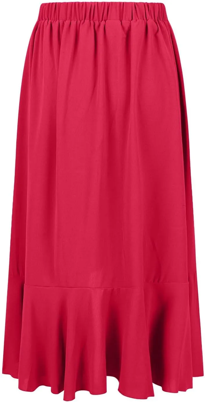 Western Skirts for Women Midi Ruffle Summer Skirt High Waisted Wrap Flowy Skirts High-Low A Line Gothic Skirts