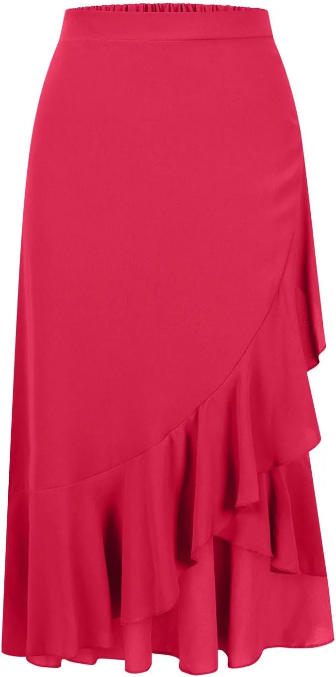 Western Skirts for Women Midi Ruffle Summer Skirt High Waisted Wrap Flowy Skirts High-Low A Line Gothic Skirts
