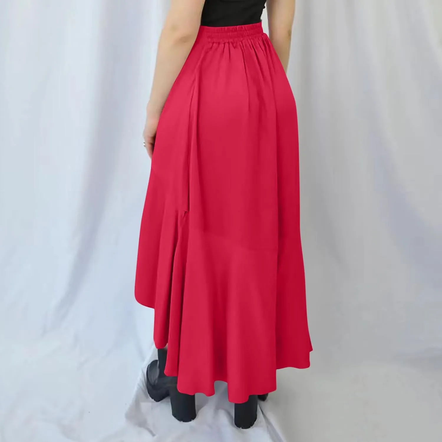 Western Skirts for Women Midi Ruffle Summer Skirt High Waisted Wrap Flowy Skirts High-Low A Line Gothic Skirts