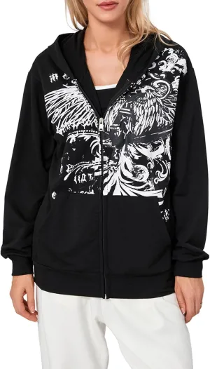 Winioder Women Y2K Zip Up Hoodie Vintage Graphic Oversized Hoodies Grunge Aesthetic Sweatshirt Jacket Skeleton Gothic Hoodie