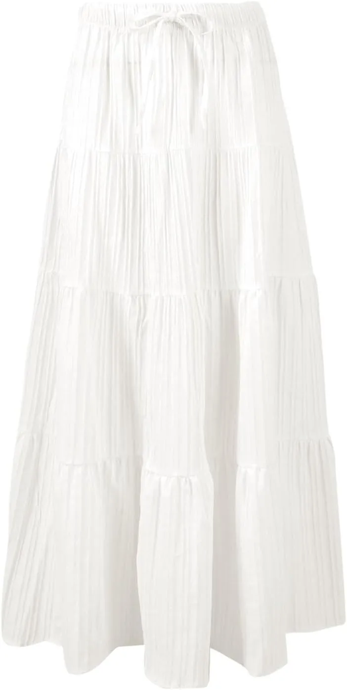 Women Boho Elastic Waist A Line Ruffle Beach Convertible Maxi Skirt Dress Tired Pleated Drawstring Long Skirts