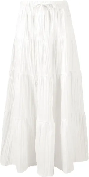 Women Boho Elastic Waist A Line Ruffle Beach Convertible Maxi Skirt Dress Tired Pleated Drawstring Long Skirts