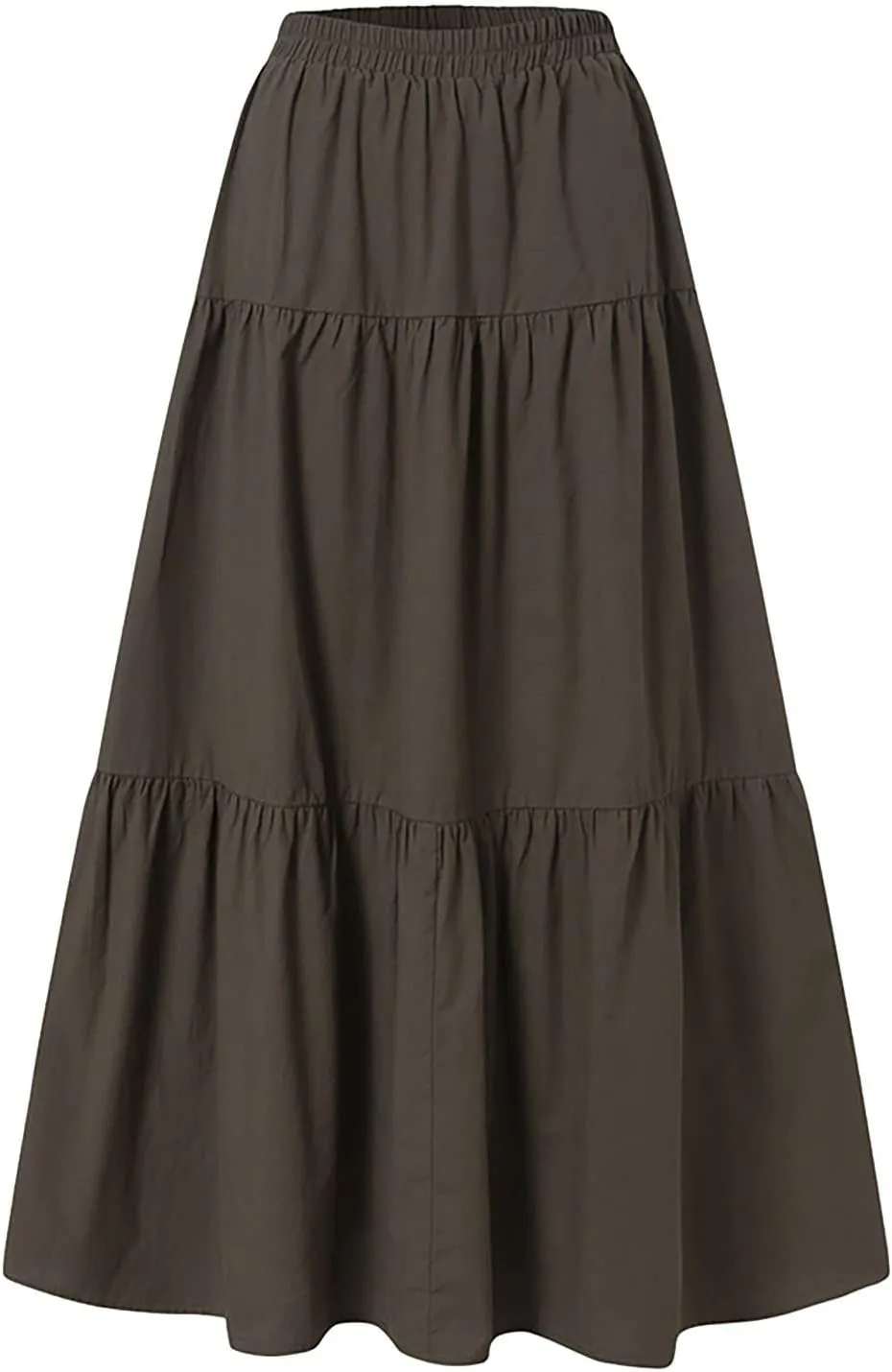 Women Boho Elastic Waist A Line Ruffle Beach Convertible Maxi Skirt Dress Tired Pleated Drawstring Long Skirts