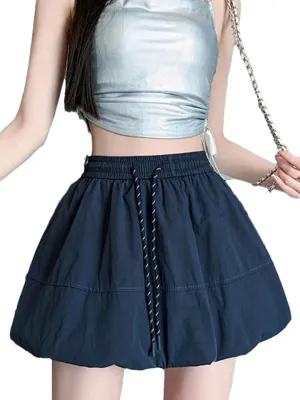 Women Cargo Style High Waisted Lantern Mini Skirt Drawstring Casual Vintage Sexy A-Line Skirt