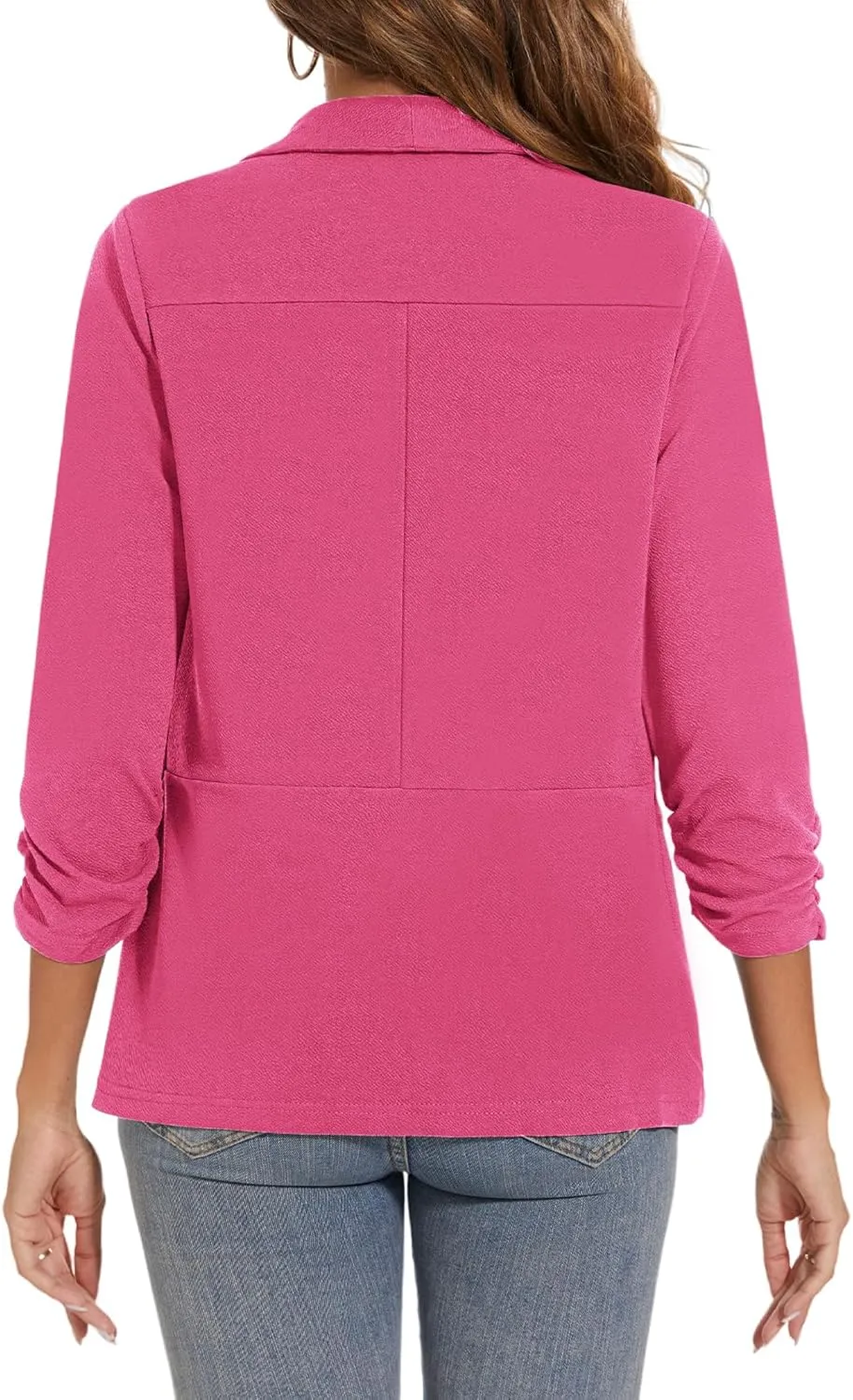 Women Casual Shawl Lapel Work Blazer Ruched 3/4 Sleeve Open Front Business Office Suit Jackets with Pockets