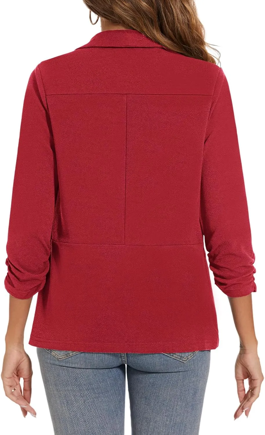 Women Casual Shawl Lapel Work Blazer Ruched 3/4 Sleeve Open Front Business Office Suit Jackets with Pockets