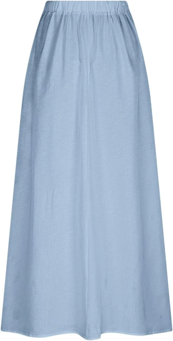 Women Casual Skirts Elastic Waist Summer Skirts Plus Size Maxi Skirts with Pockets A Line Vacation Skirts Loose Skirt