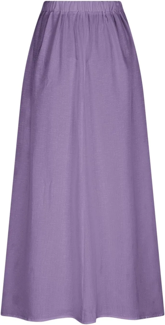 Women Casual Skirts Elastic Waist Summer Skirts Plus Size Maxi Skirts with Pockets A Line Vacation Skirts Loose Skirt