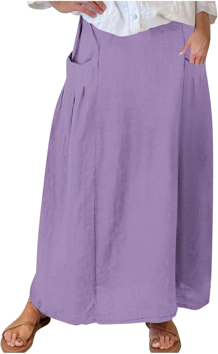 Women Casual Skirts Elastic Waist Summer Skirts Plus Size Maxi Skirts with Pockets A Line Vacation Skirts Loose Skirt