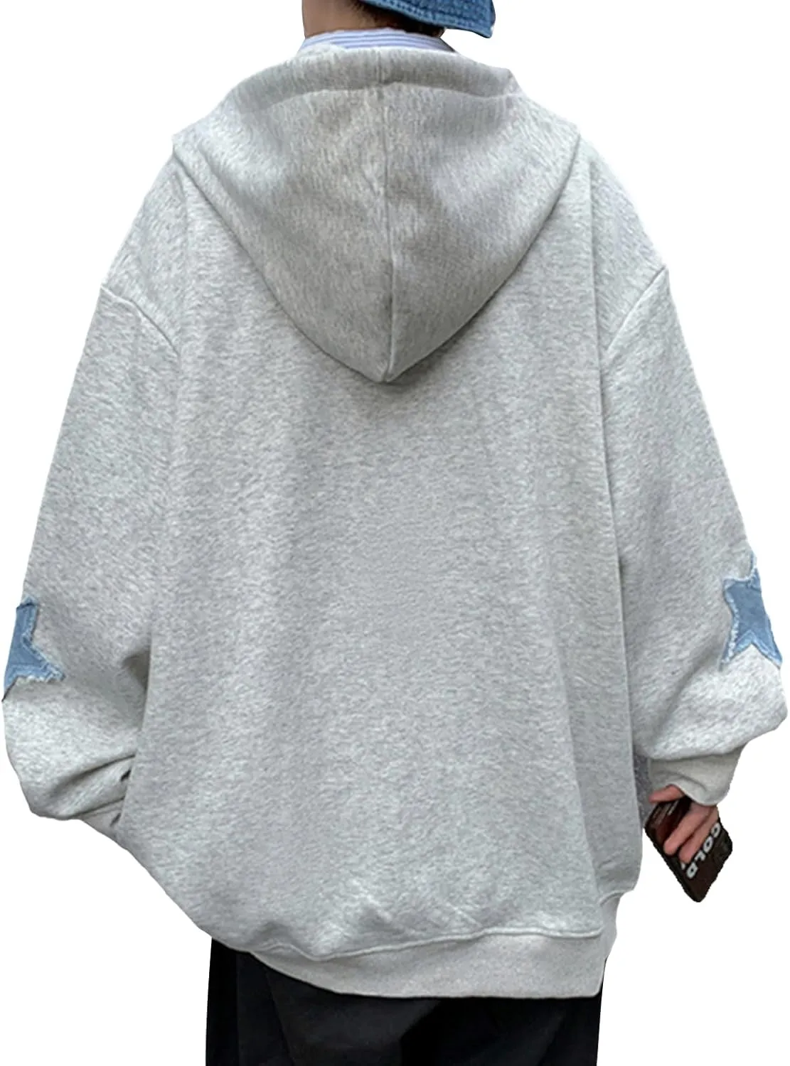 Women Men Zip Up Star Hoodie Oversized Long Sleeve Graphic Print Grunge Aesthetic Sweatshirt Jacket with Pocket Streetwear