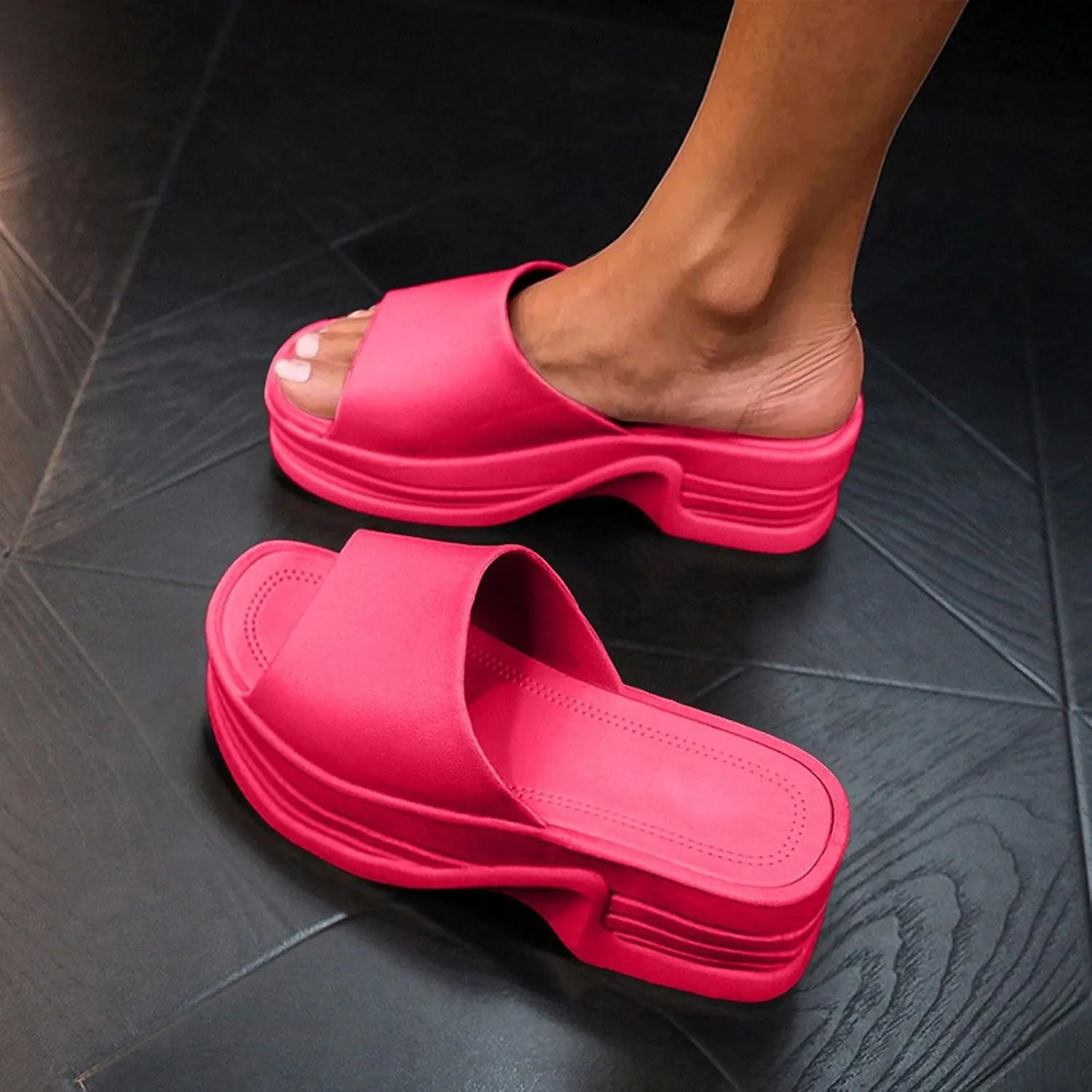 Women Platform Sandals Comfortable Open Toe Wedge Sandals Slip On Platform Slides for Women Summer Casual Beach Shoes