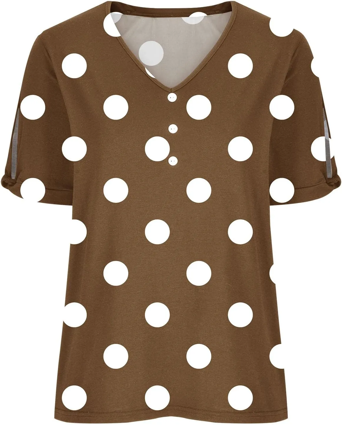 Women Polka Dot Tshirt Shirts Summer Fashion V-Neck Short Sleeve Tee Top Loose Trendy Button Decor Petite Tops Shirt