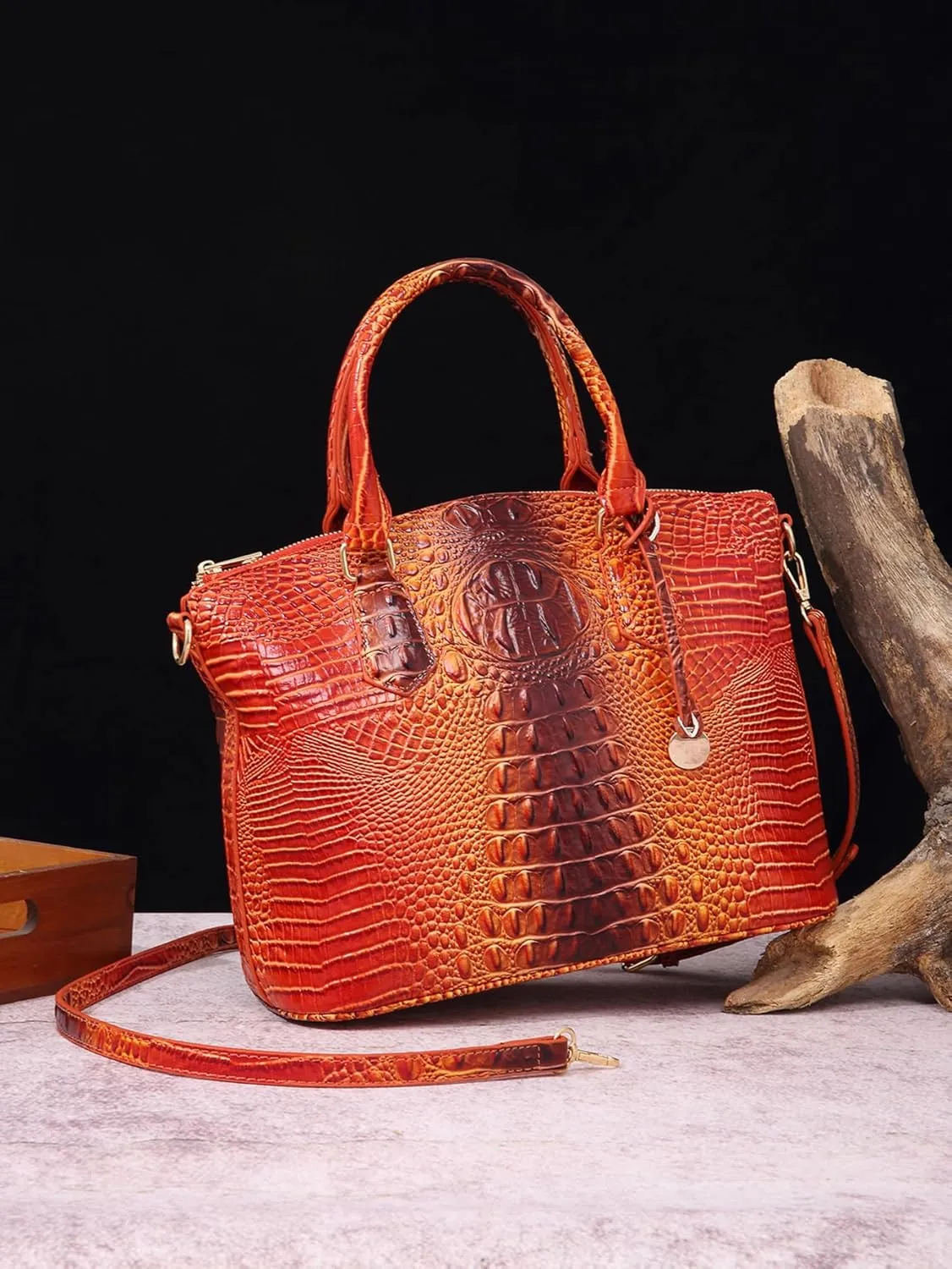 Women Purse Satchel Bag Long Crossbody Classy Tote Bag Top Handle Vegan Leather Ladies Handbags Embossed Pattern