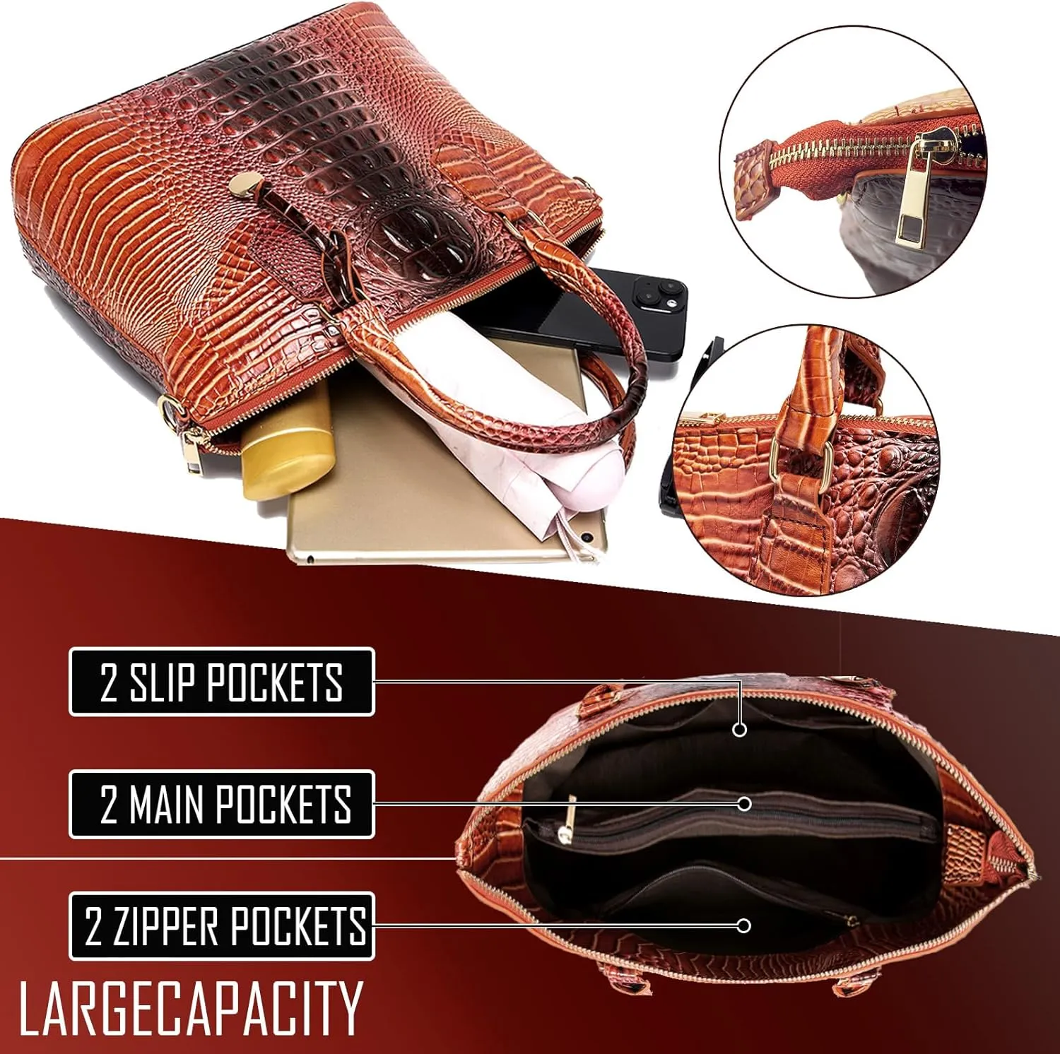 Women Purse Satchel Bag Long Crossbody Classy Tote Bag Top Handle Vegan Leather Ladies Handbags Embossed Pattern