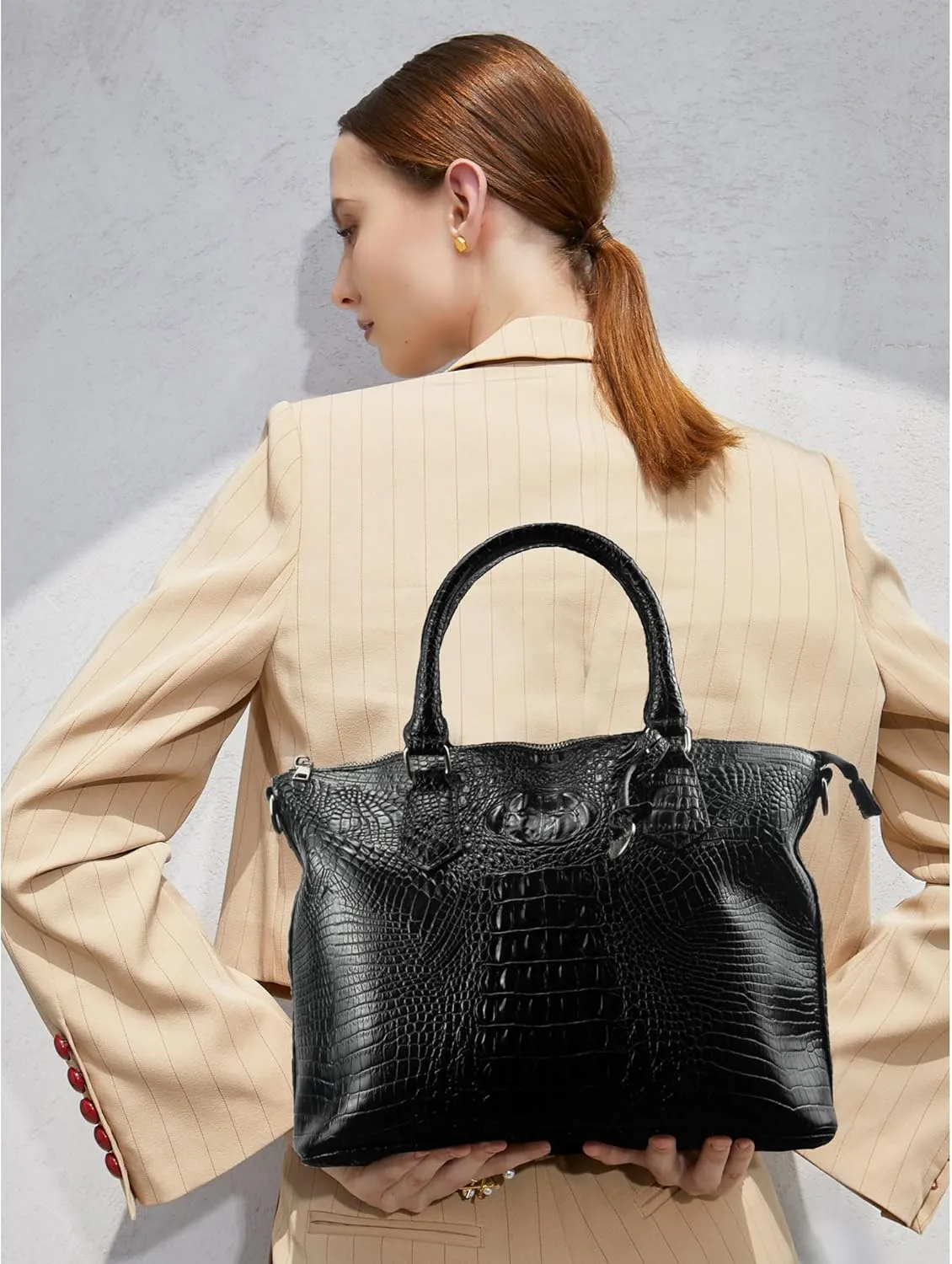 Women Purse Satchel Bag Long Crossbody Classy Tote Bag Top Handle Vegan Leather Ladies Handbags Embossed Pattern