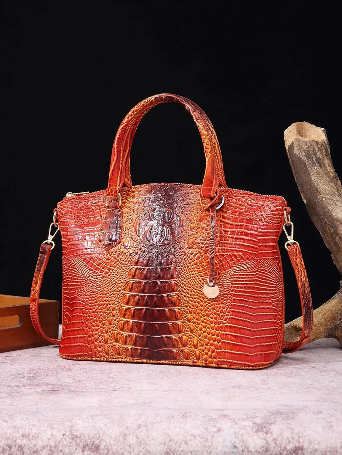 Women Purse Satchel Bag Long Crossbody Classy Tote Bag Top Handle Vegan Leather Ladies Handbags Embossed Pattern